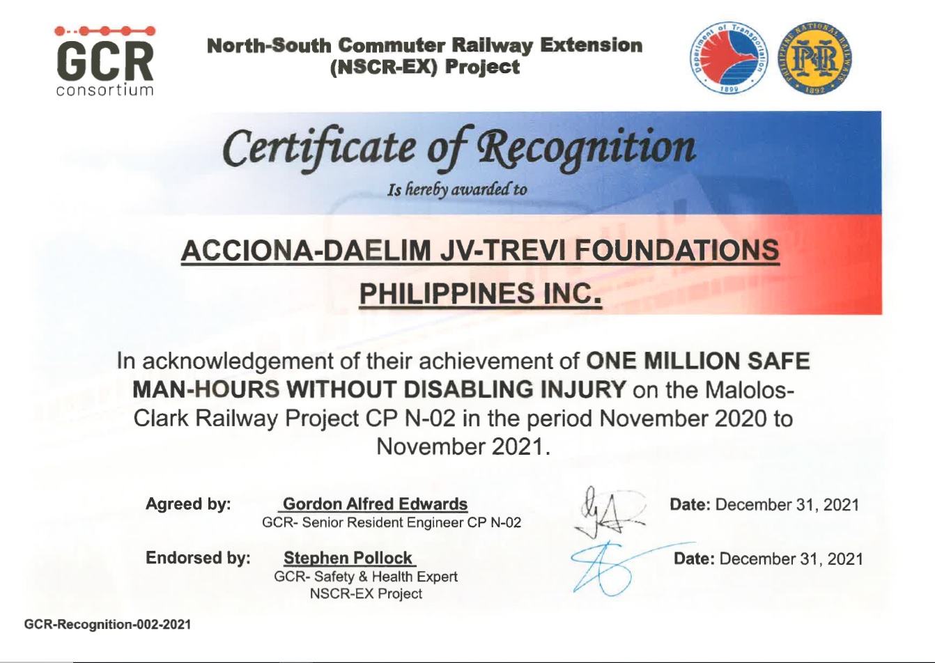 Trevi Foundations Philippines Inc. - 1 Million Safe Manhours | Trevi Spa 1